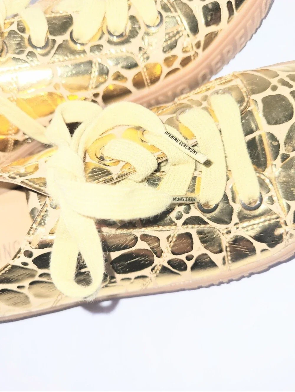 Opening Ceremony Mina Logo Gold Metallic Croco Leather Sneaker Size 38 US 7.5-8